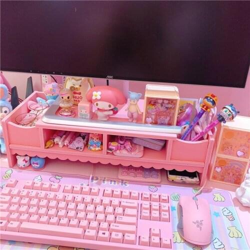 1PC Pink Wood notebook increase bracket computer desktop computer lift shelf laptop bracket dolls collection
