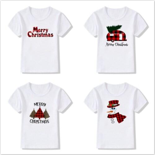 Summer Funny Fashion Kids T Shirt Cartoon Merry Christmas Tree Print Short Sleeve Tee Baby Boys Girls Tshirt Children White Tops