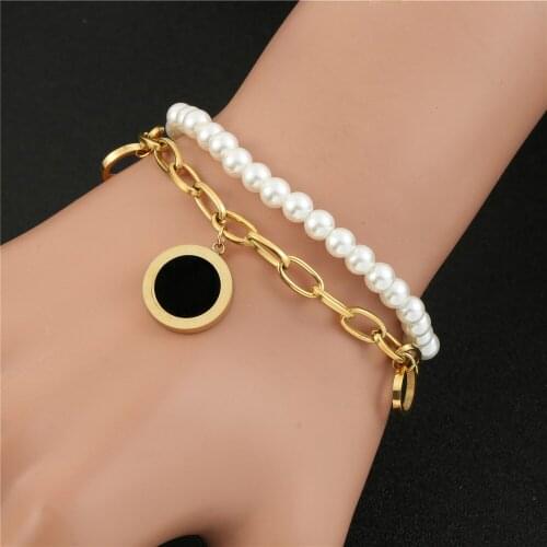 316L Stainless Steel Multi-layer Winding Roman Pearl Numeral Titanium Steel Bracelet For Woman