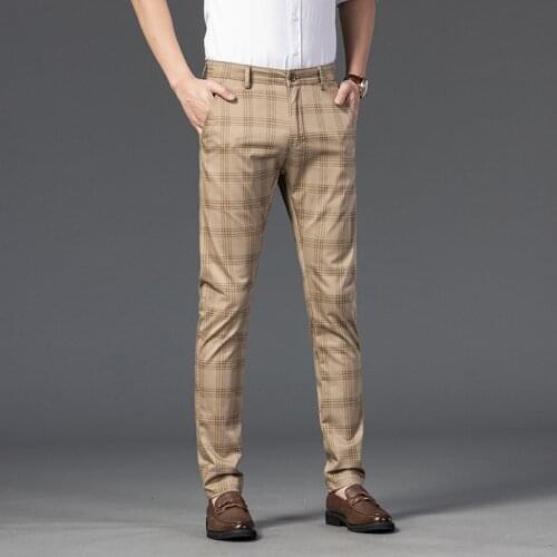 Formal Dress Trousers for Men Wendding Black Beige Summer Plaid Pants Men Korea Style Regular Fit Office Suit Pants