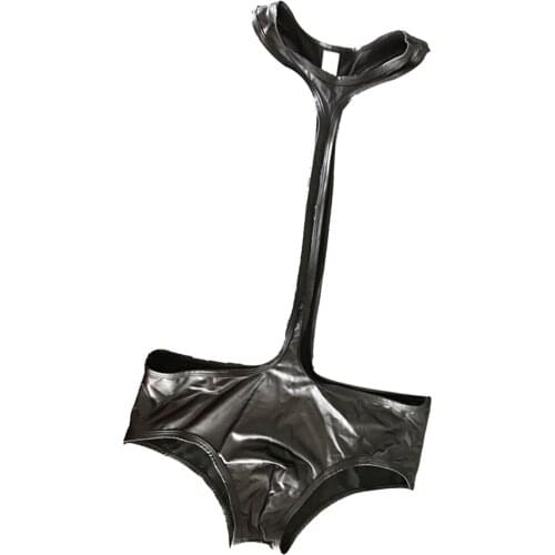 Men Briefs One-piece Leather Bodysuit Jumpsuit Thong Leotard Jockstrap