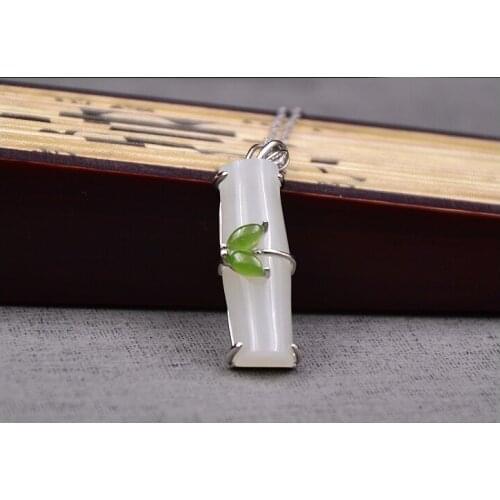 Natural carved Chinese HETIAN jade inlaid charm copper necklace pendants white HETIAN jade free shipping