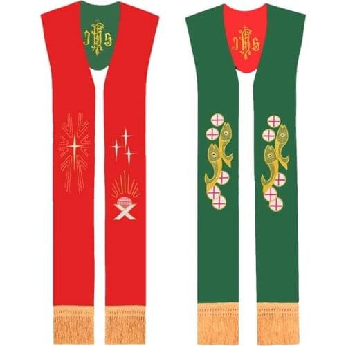 Priest Embroidery IHS Lamb of God Reversible Tassel Stole