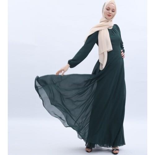 Ramadan Chiffon Dress Summer Arabic Solid Color Large Size Skirt Robe De Princesse Muslim Women Prayer Clothes Abaya Collection