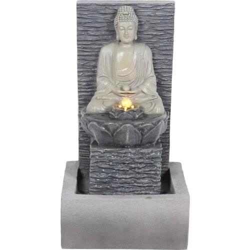 Resin Buddha Fountain LED Lighted Flowing Water Fountain with Water Pump for Home Office Decoration Gifts EU US Plug