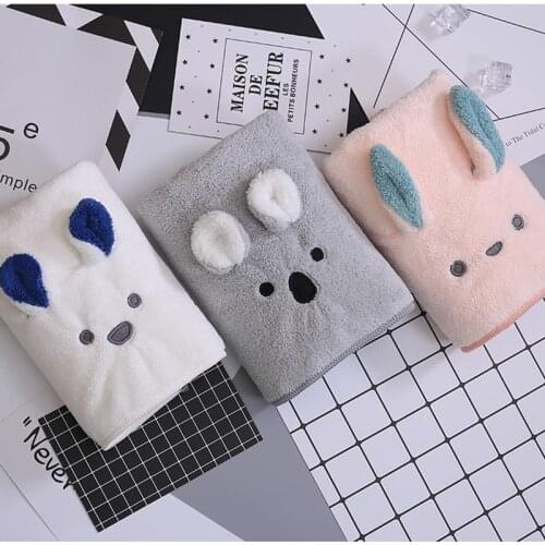 80*36cm Cartoon Patterned Hair Towel Household Bathroom Towel Microfiber Solid Quick-drying Hair Cap Women Towel