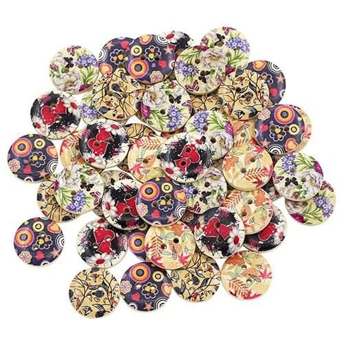 New 2016 50 Pcs Mixed Flower Leaf Painting Wood 2 Holes Buttons Sewing DIY Scrapbooking C1K1