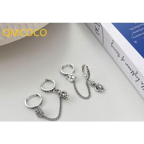 QMCOCO 925 Silver Punk Bear Pendant Earrings Female Trend Personality Temperament Heart-Shape Ear Ornaments For Party Jewelry