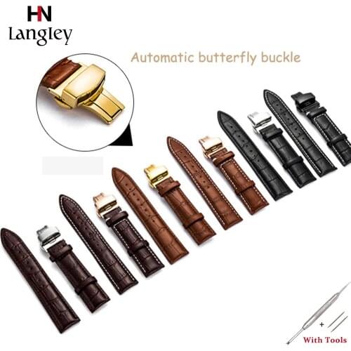 Bamboo knot Genuine Leather Watch Straps Double Butterfly Buckle Watchbands Watches Accessories With Tools Box Dropshipping