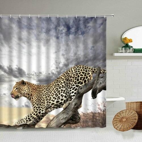 Leopard Cheetah Pattern Shower Curtain Wildlife Nature Photography Bathroom Accessories With Hook Hanging Waterproof Curtains