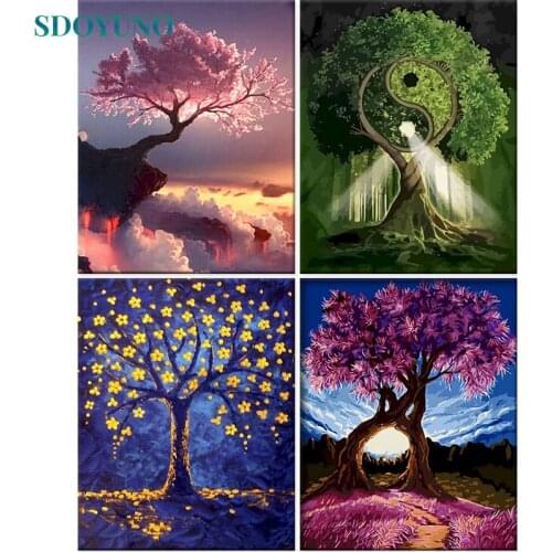 SDOYUNO 60x75cm Painting By Numbers Kits Frame Paint By Numbers DIY Trees Draw Number Scenery Canvas Painting Home Decor