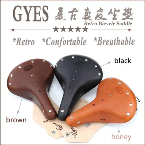 Taiwan Gyes GS-08 Classic MTB Bicycle Cow Leather Saddle Retro Vintage Road Bike Mountain Bike Seat Cushion