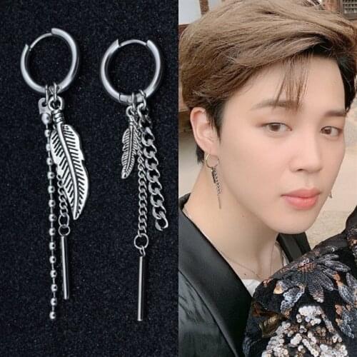 Korean Fashion jewelry 1 Pair Wing Chain bead Stud Earrings Stainless steel Earrings Jewelry KPOP