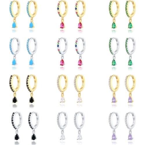 Aide Minimalist 925 Sterling Silver Huggie Hoop Earrings for Women Black Crystal Zircon Small Earring Fashion Jewelry Pendientes