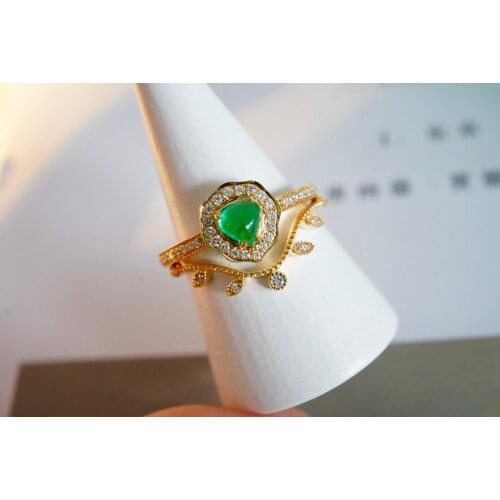 SX412 Solid 18K Gold Nature 0.55ct Green Emerald Rings for Women Fine Jewelry Presents