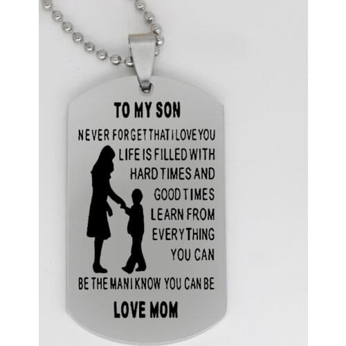 Ufine jewelry Mom gift pendant army card To my son Never for get that I love you.... stainless steel Customed necklace N4069