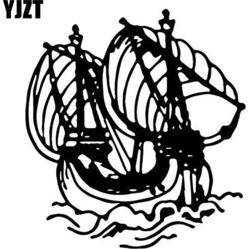 YJZT 15.2CM*16.4CM Beautiful Scenery Boat Ship Sail Dazzling Vinly Decal Good Decor Car Sticker Black/Silver C27-0788