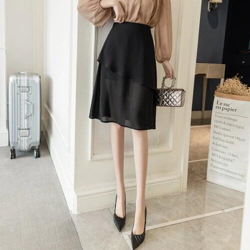 Irregular Ruffle Skirt Women 2021 Summer Solid Chiffon Skirt Women Thin High Waist A-line Skirt Femme