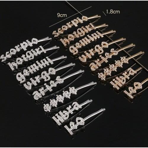 12 Constellations Ins Net Red English Letters Hairpin Rhinestone Word Clip Diamond Hairpin Custom Liu Haibian Clip Hair Clips