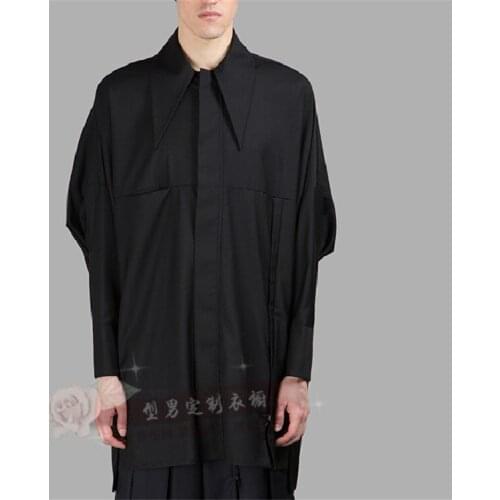 S-5XL!!!Spring and summer casual loose shirt peaked collar long-sleeve shirt male solid color outerwear cardigan