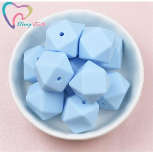 Teeny Teeth 10 PCS Light Blue 17 MM Silicone Geometric/Hexagon Shape Loose Beads Baby Nursing DIY Teething Necklace Chew Beads