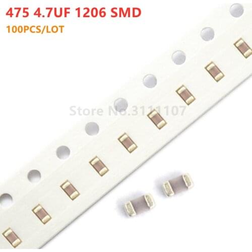 100PCS/LOT 4.7uf 475 4.7UF 1206 SMD Thick Film Chip Multilayer Ceramic Capacitor Error 10
