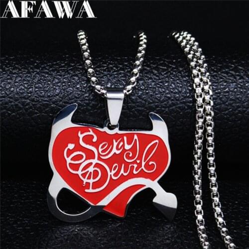 2021 Fashion Stainless Steel Satan Heart Statement Necklace Women/Men Red Silver Color Necklace Gothic Jewelry sieraden N3290S03