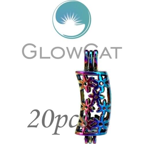 20x CC212 Rainbow Flower Curve Tube Pearl Beads Cage Essential Oil Diffuser Aromatherapy Locket Pendant