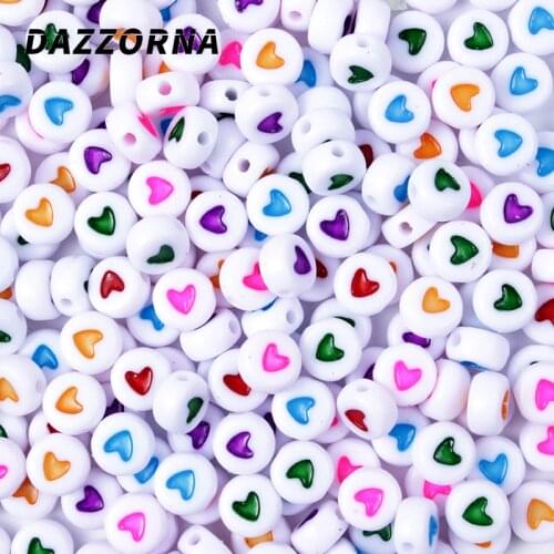 4*7mm Mixed Heart Round Letter Beads Alphabet Beads Acrylic Beads for Jewelry Making DIY Accessories 100/200/300/500Pcs/Lot