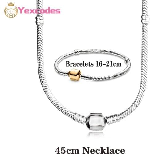 45CM Length Silver plated Charm Necklace Bracelets Snake Chain Fit Brand Original Pendant Necklaces For Women DIY Jewelry Gift