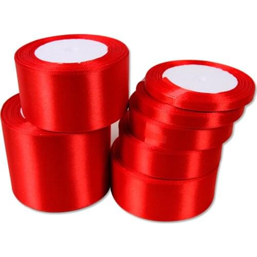0.6/1/1.5/2/2.5/3/4/5Cm Wide 25Yards/Lot Red Satin Tags For Headwear Decorative Ribbons For Gift Silk Webbing For Package