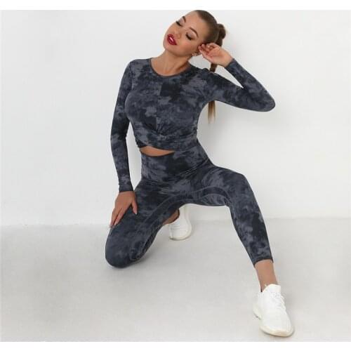 Tie-dye Yoga Wear Sanding Sports Long-sleeved Fitness Trousers Yoga Fitness Suit Women Yoga Sets Women Gym Clothes 2 Piece Sets