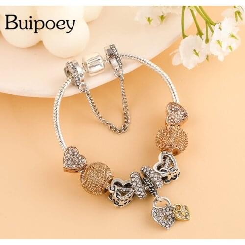 Buipoey Love Mom Heart Beaded Charm Bracelets For Women Mom Original Shiny Heart-shaped Beads Bracelet Jewelry