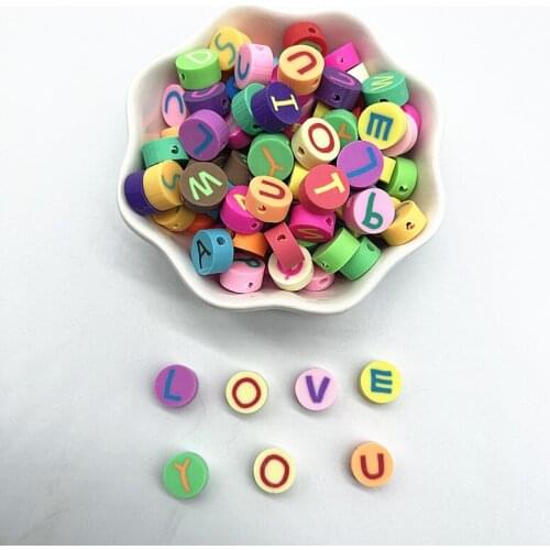 New 30pcs 10mm Letter Beads Polymer Clay Spacer Loose Beads for Jewelry Making DIY Bracelet Accessories #15
