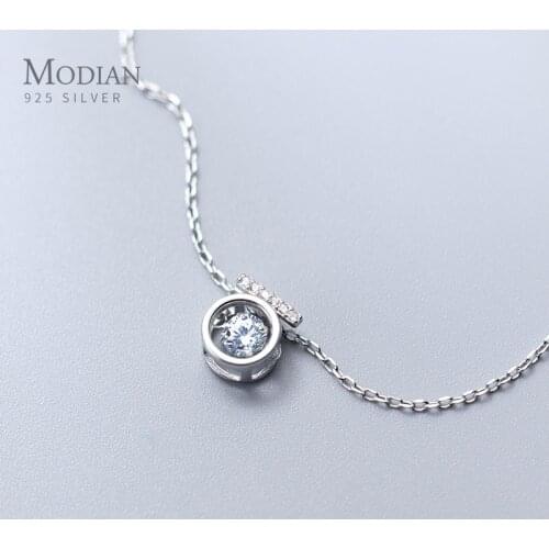 Modian Exquisite Swing Clear CZ Round Classic Sparkling Jewelry Fashion 925 Sterling Silver Wedding Necklace Pendant For Women