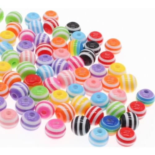 CHONGAI 50Pcs Resin Spacer Beads Round Beads Stripe Spacer Beads For Jewelry Making DIY Bracelet Necklace Accessories 8mm