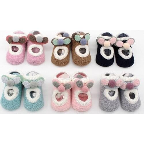 Baby Girl Sweat Absorbent Socks Shoes Boy Floor Anti-Slip Kids Infant New Born Cheap Stuff Thick Fleece Cartoon Clothes Autumn