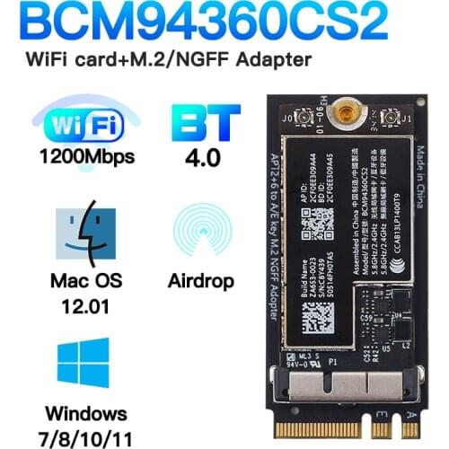 NGFF M.2 A/E Key Adapter For 12+6 Pin Wireless Module BCM94360CS2 BCM943224PCIEBT2 Wifi Card Hackintosh macOS