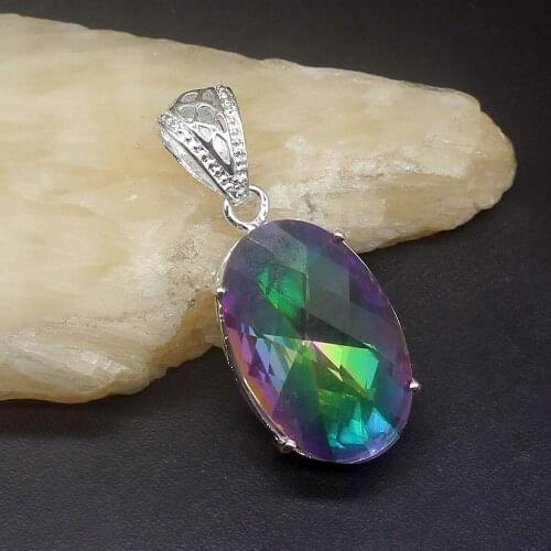 Gemstonefactory Jewelry Big Promotion 925 Silver Mystical Fire Topaz Fashion Women Ladies Mom Gifts Necklace Pendant 20213912