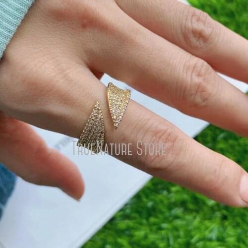 5Pcs RM38999 Ladies Adjustable Ladies Plated Copper Gold Rings For Her Geometric Clear Gold Plated Cubic Zirconia Ring