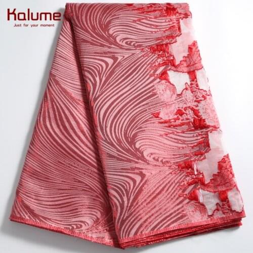 Kalume Red African Jacquard Lace Fabric Wedding Materials French Tulle Lace Latest Nigerian Gilding Lace Fabic For Dress F2276