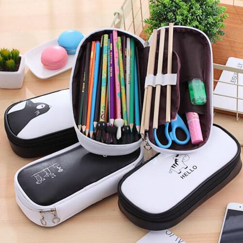 Creative multifunctional pencil bag stationery storage bag simple large capacity black and white pen box
