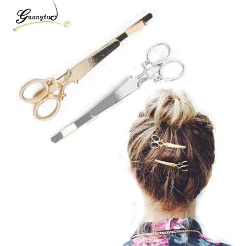 Fashion Simple Head Jewelry Hair Pin Gold Scissors Clip For Hair Tiara Barrettes Accessories Headdress Jewelry Bijoux