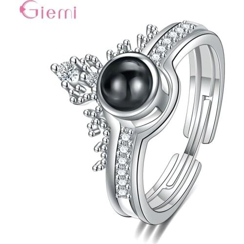 Fashion I Love You In 100 Languages Ring Wedding Memory Bridal Romantic Crown Projection Ring for Women Girl Gifts Jewelry