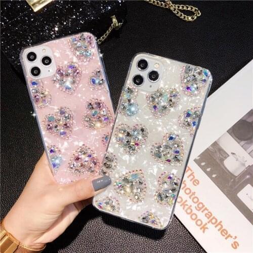 Fashion Bling Diamond Love Heart Crystal Shell Soft Phone Case Cover For iPhone 12 Mini 11 Pro Max XS Max XR X 8 7 6 6S Plus SE