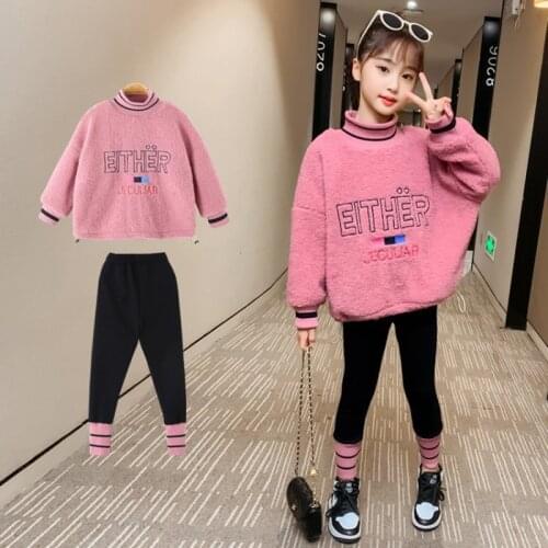 Fashion Sweater Pant Winter Spring Girls Two Pieces 2021 Casual Sets Tracksuit Children School Suits Kids Teenage Pink Yellow Hi