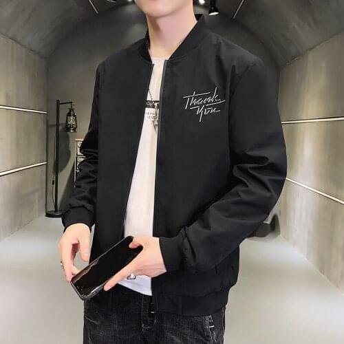 2021 Spring Autumn Casual Coat Solid Fashion Slim Bomber Jacket Men Overcoat Embroidery Baseball Jackets Mens Jacket Top