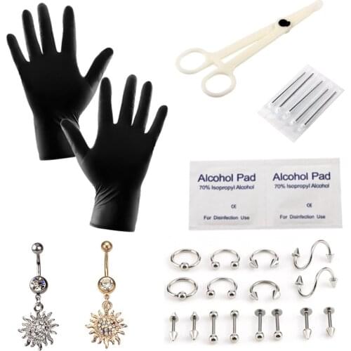 27PCS Dermal Piercing Kit Tool Set Professional Nose Ear Belly Piercing Needle Sets Cartilage Tools Women Titanium Body Jewelry