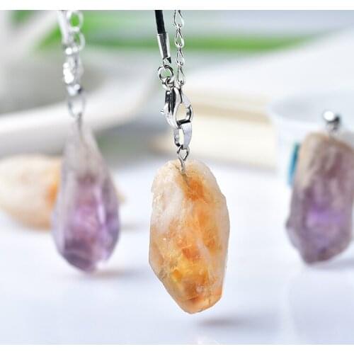 Natural Amethyst Citrine Gemstone Mineral Backbone Raw Stone Crystal Pendant Fashion Necklace Pendulum Meditation DIY Gift