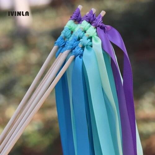 Newest 50pcs/lot blue and purple Wedding Ribbon Wands with 8 stain ribbon for wedding decoration